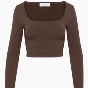 sculpt knit square neck long sleeve top brown
